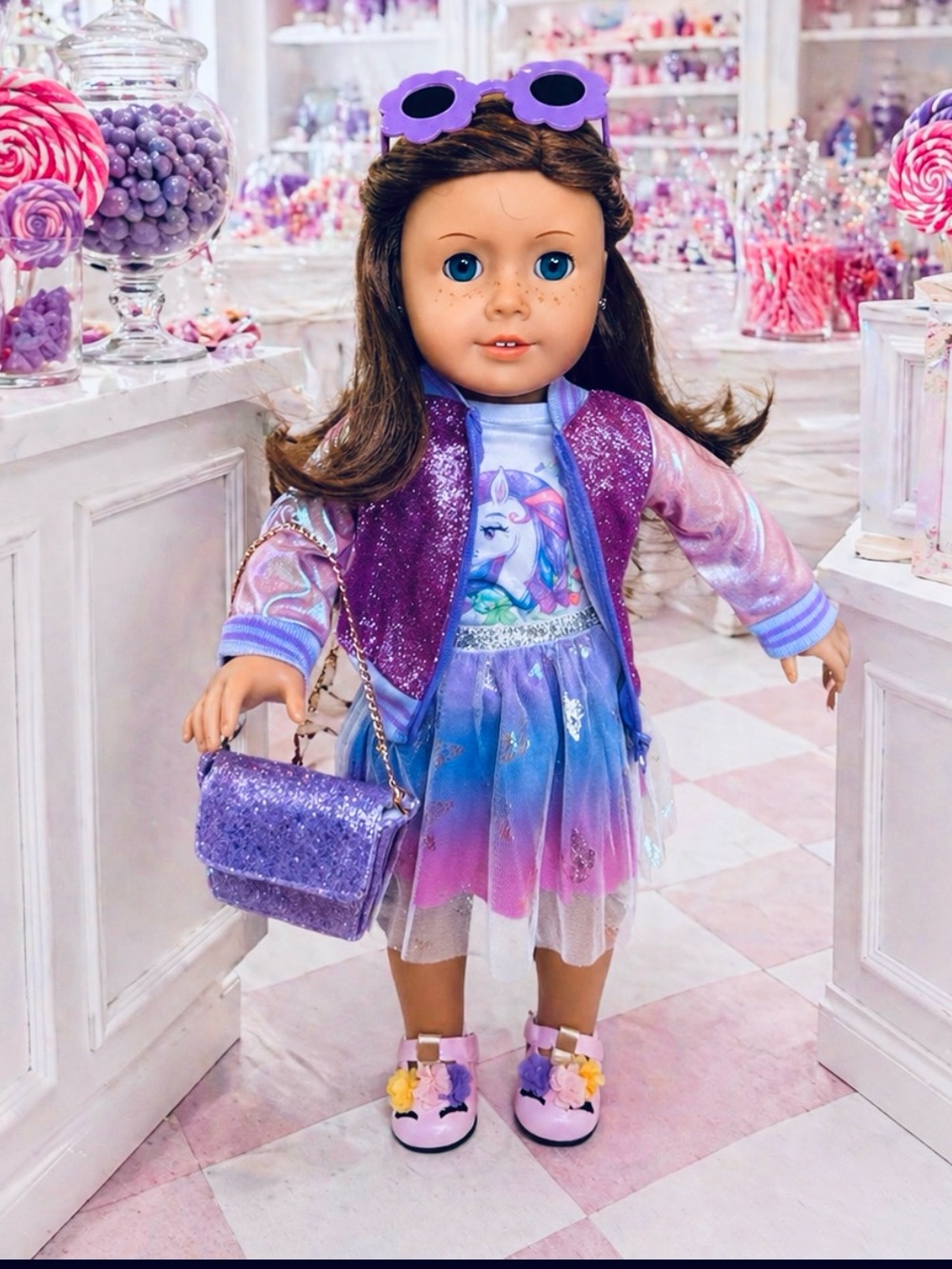 American Girl Purple Glitter Unicorn Tulle Outfit with Accessories